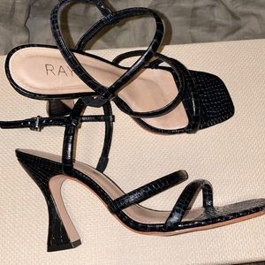 RAYE black strappy wedge sandal heel 7.5
